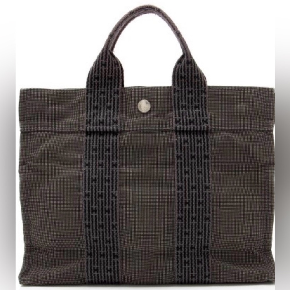 Hermès Herline PM Canvas Tote Bag Gray Brown H Pattern Paris. EUC